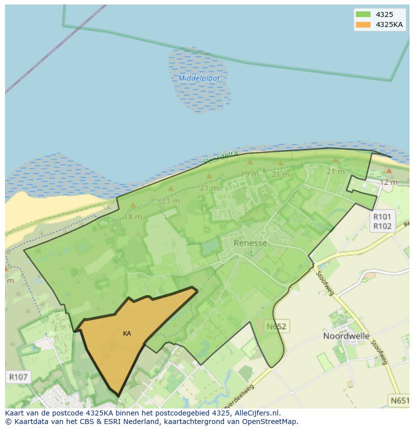 Afbeelding van het postcodegebied 4325 KA op de kaart.