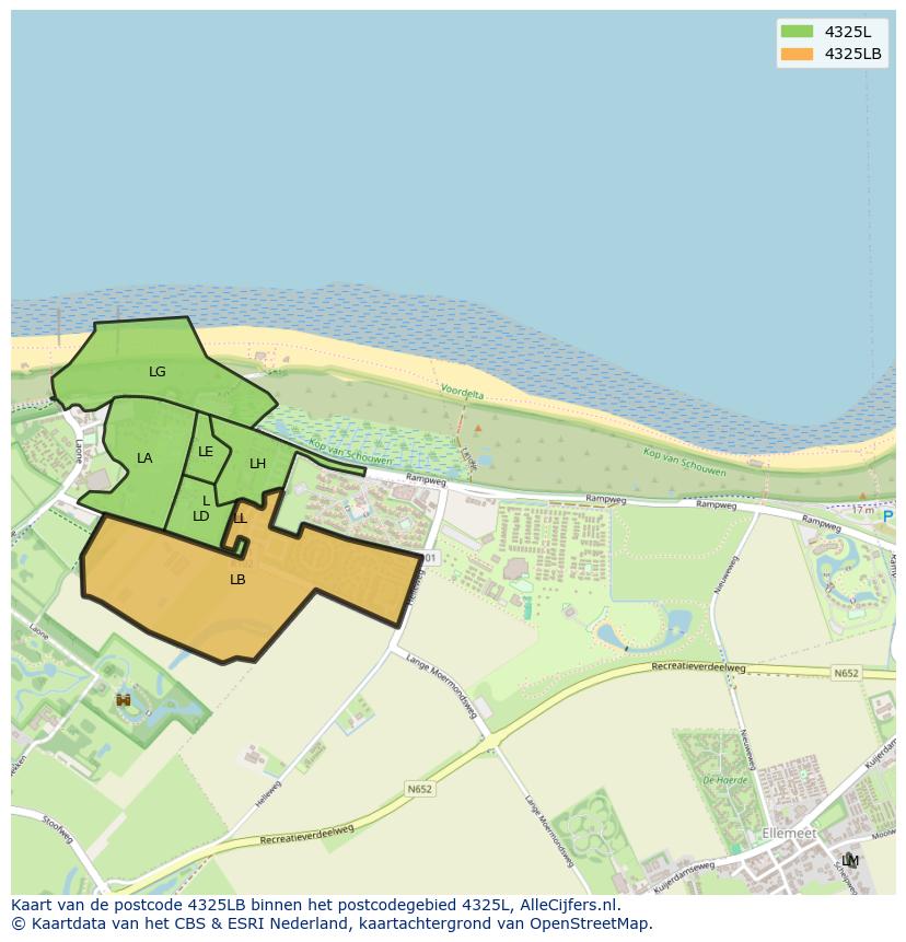 Afbeelding van het postcodegebied 4325 LB op de kaart.