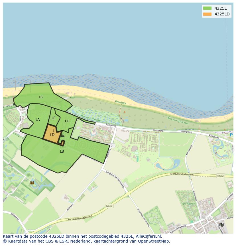 Afbeelding van het postcodegebied 4325 LD op de kaart.