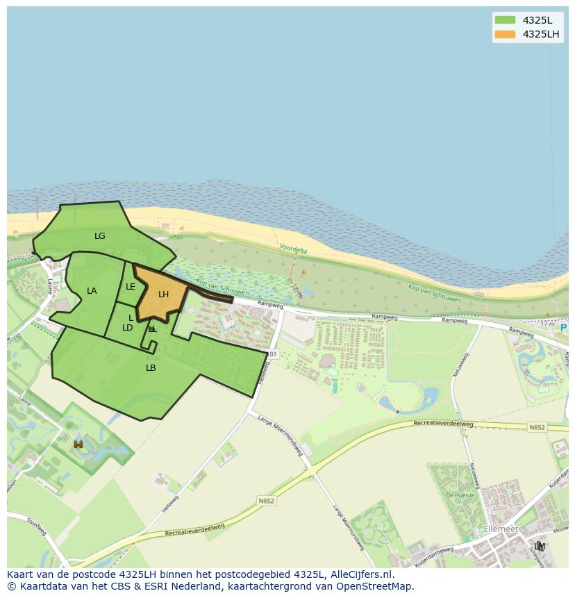 Afbeelding van het postcodegebied 4325 LH op de kaart.