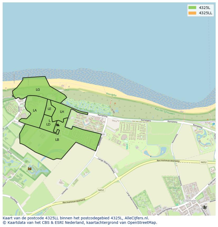 Afbeelding van het postcodegebied 4325 LL op de kaart.