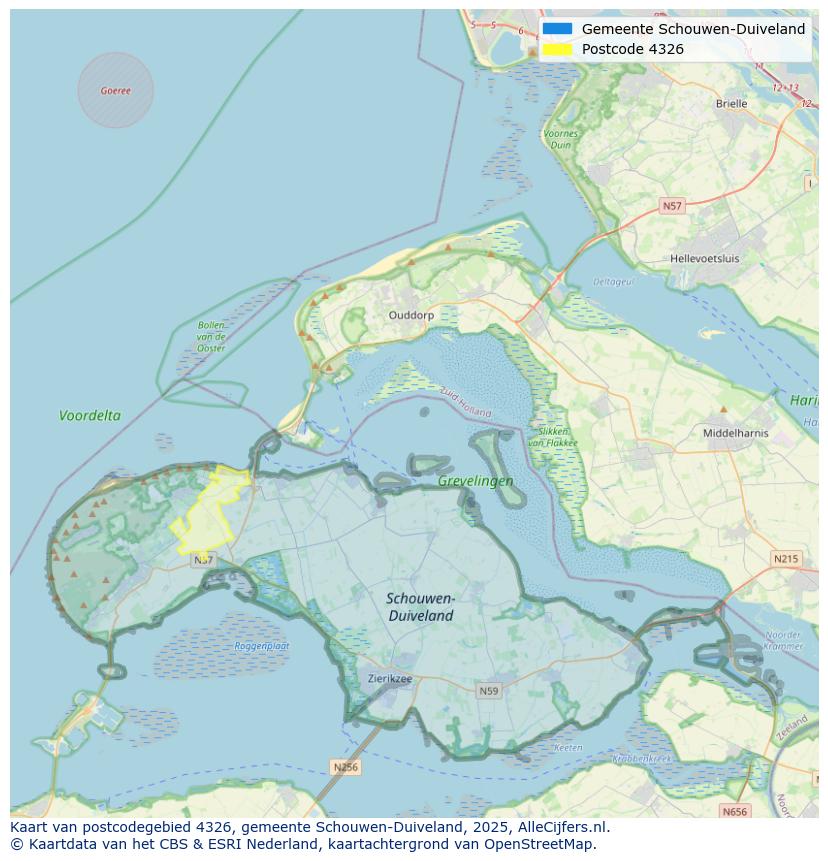 Afbeelding van het postcodegebied 4326 op de kaart.