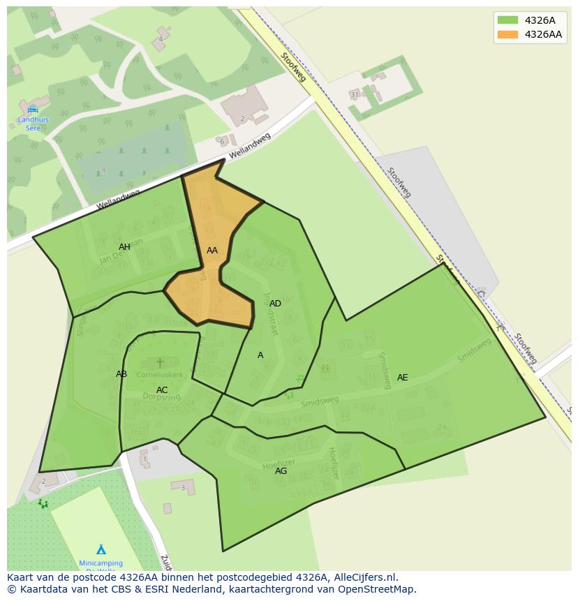Afbeelding van het postcodegebied 4326 AA op de kaart.