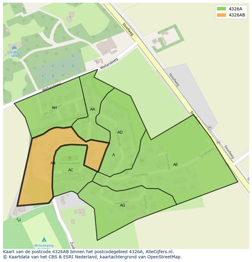 Afbeelding van het postcodegebied 4326 AB op de kaart.