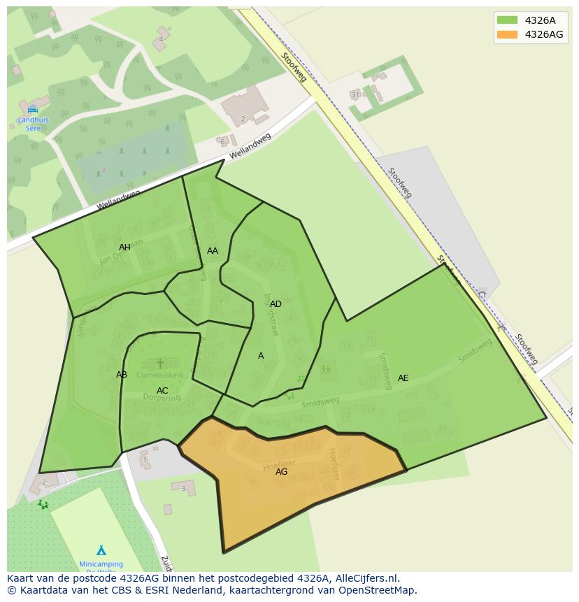 Afbeelding van het postcodegebied 4326 AG op de kaart.