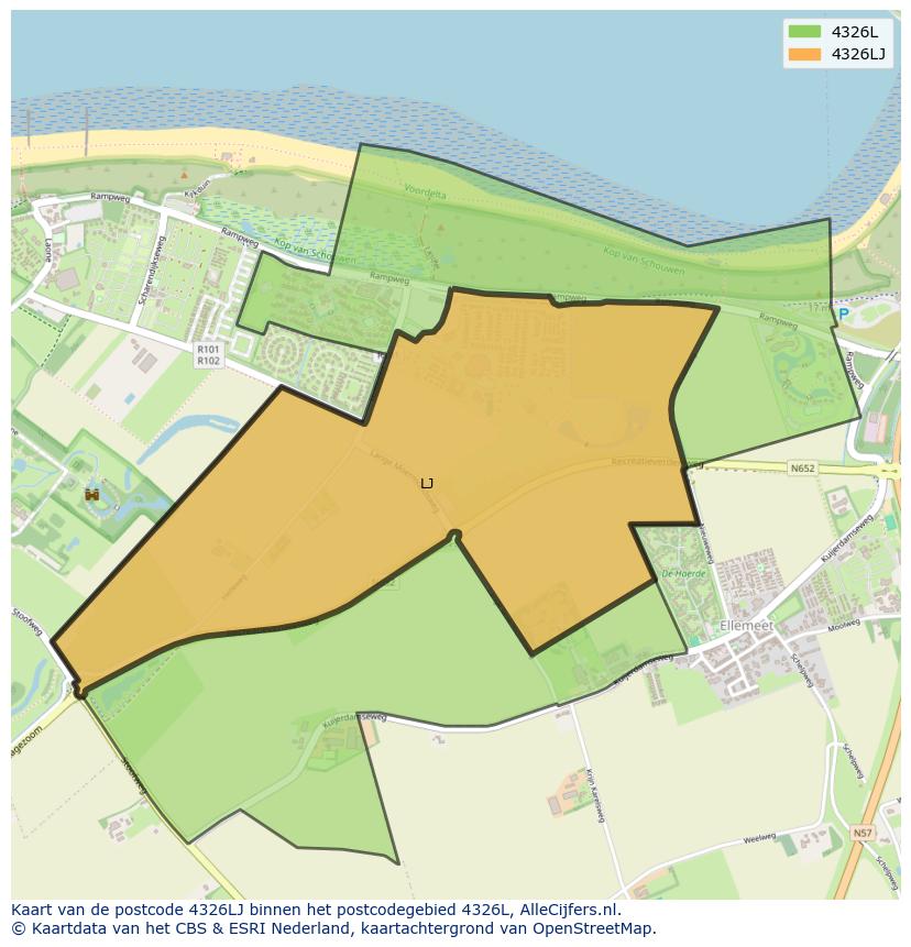 Afbeelding van het postcodegebied 4326 LJ op de kaart.