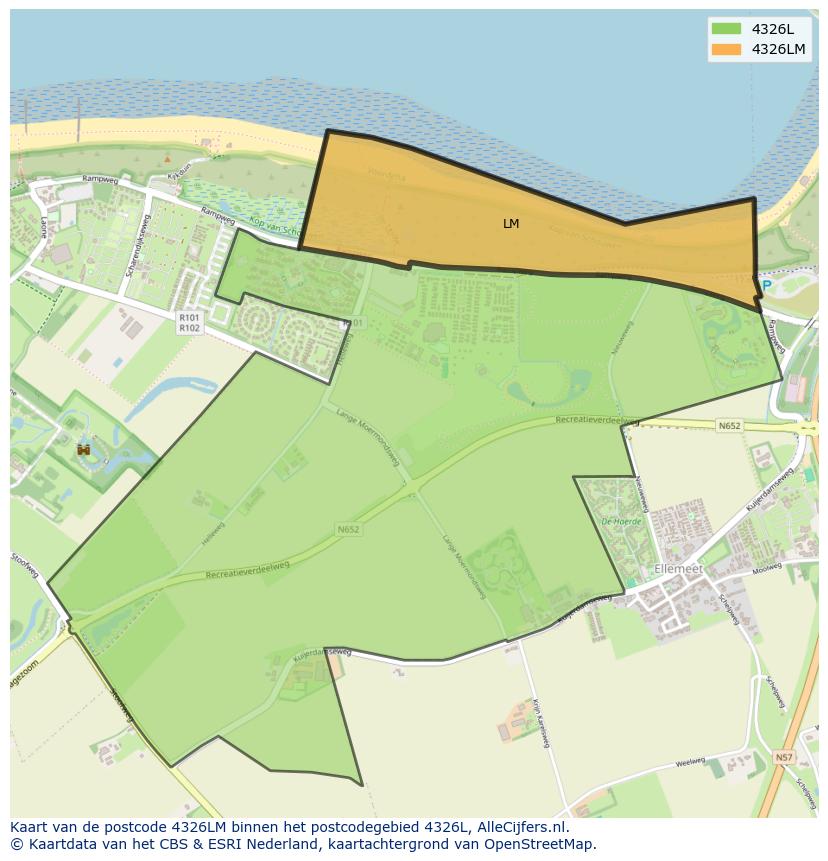 Afbeelding van het postcodegebied 4326 LM op de kaart.