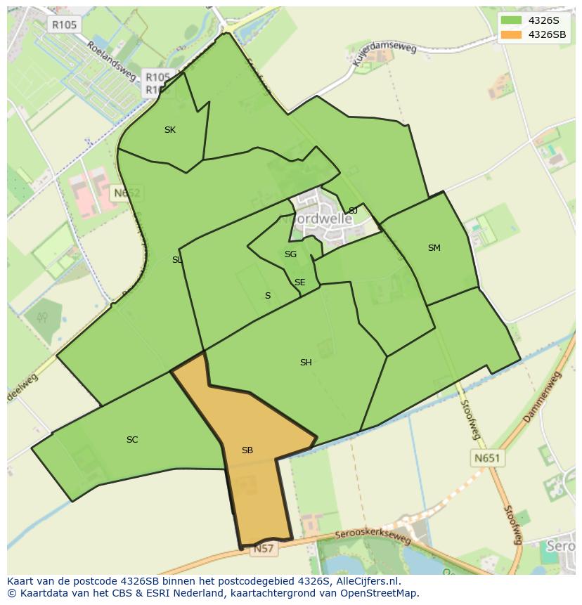 Afbeelding van het postcodegebied 4326 SB op de kaart.