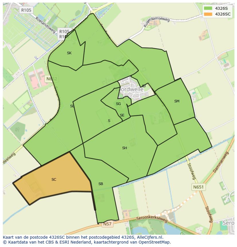 Afbeelding van het postcodegebied 4326 SC op de kaart.