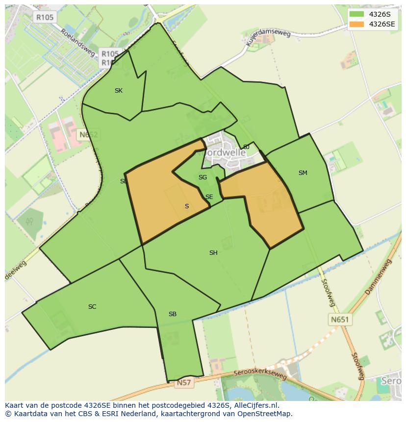 Afbeelding van het postcodegebied 4326 SE op de kaart.