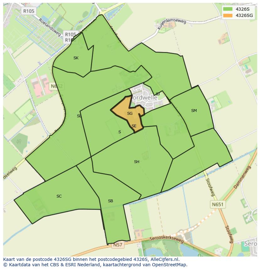 Afbeelding van het postcodegebied 4326 SG op de kaart.