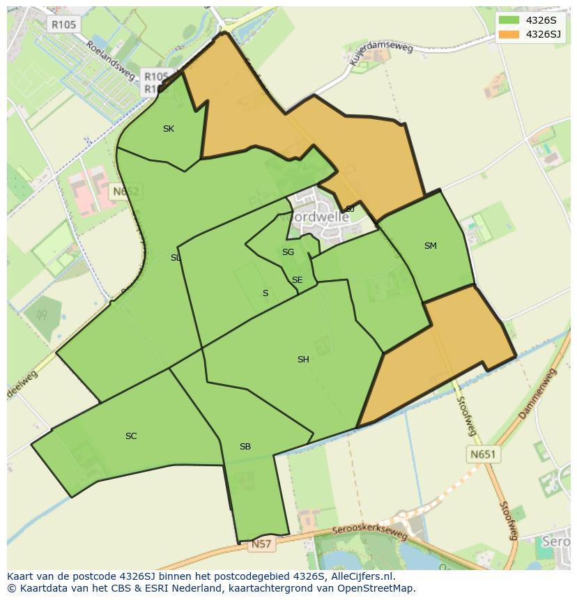 Afbeelding van het postcodegebied 4326 SJ op de kaart.