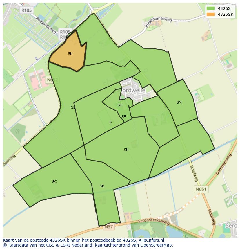Afbeelding van het postcodegebied 4326 SK op de kaart.