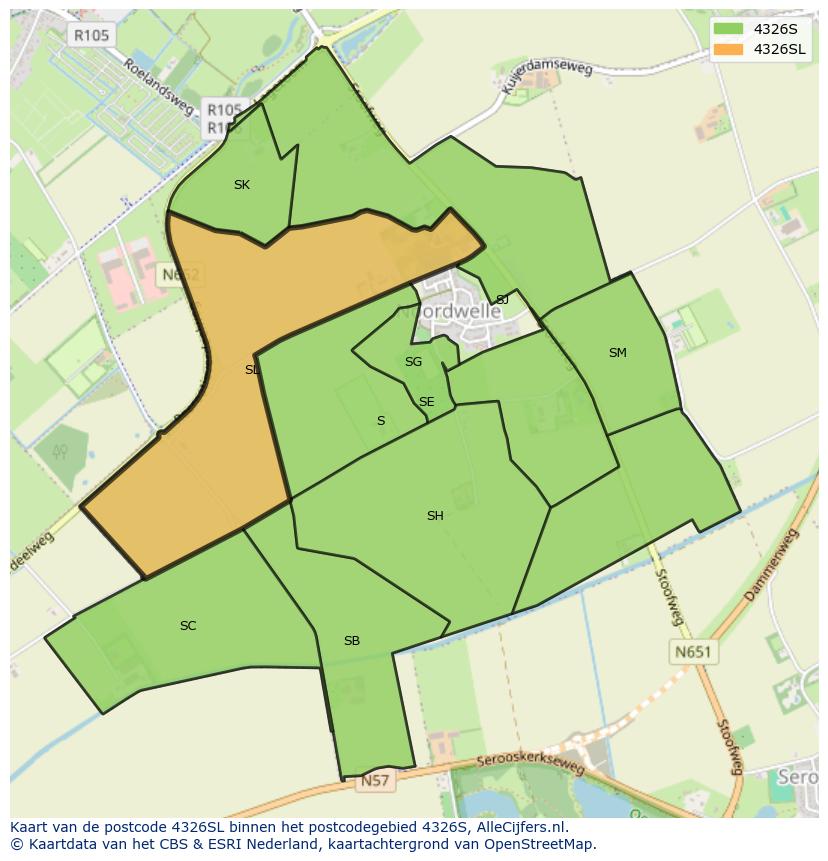 Afbeelding van het postcodegebied 4326 SL op de kaart.