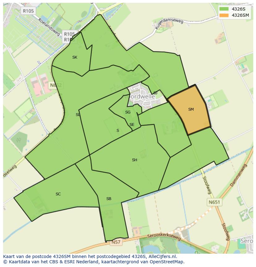 Afbeelding van het postcodegebied 4326 SM op de kaart.