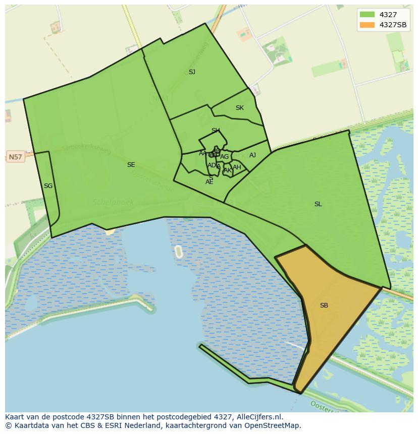 Afbeelding van het postcodegebied 4327 SB op de kaart.