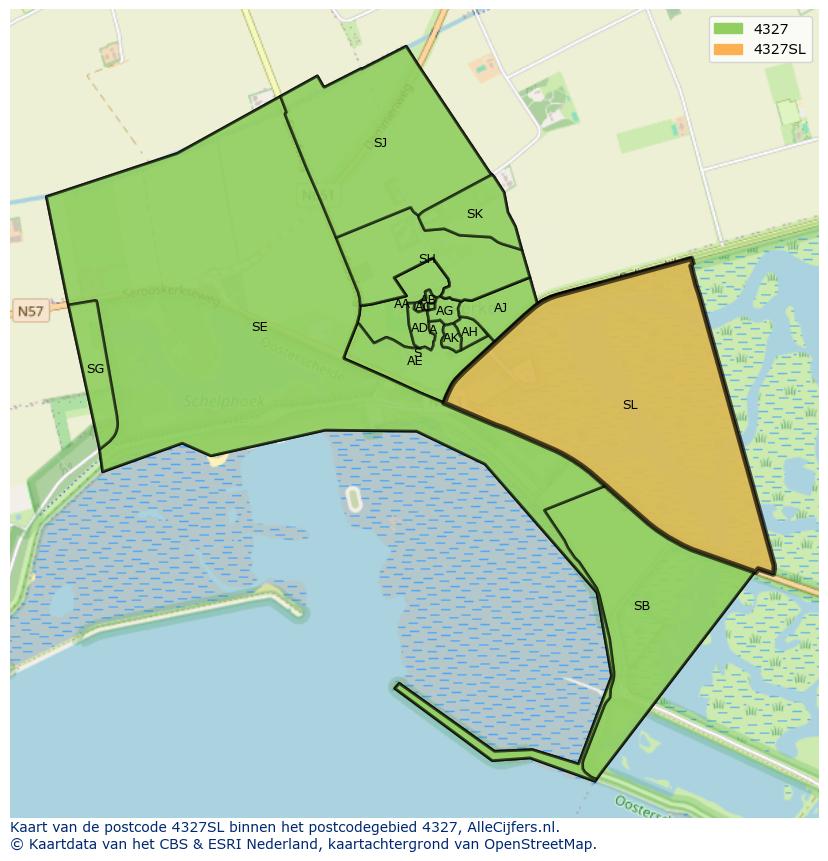 Afbeelding van het postcodegebied 4327 SL op de kaart.