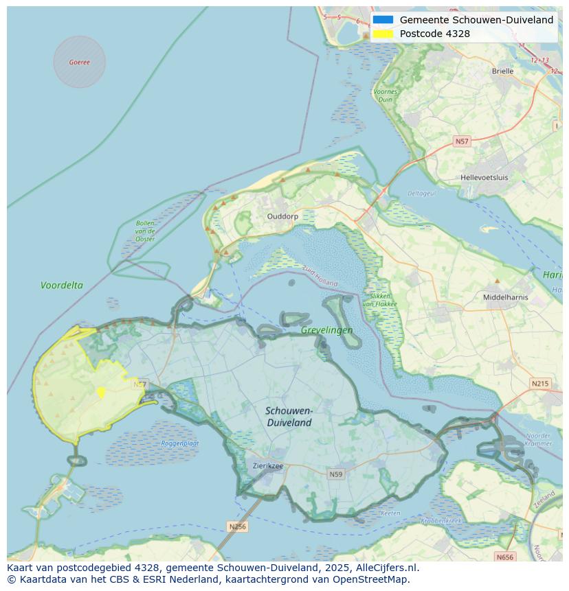 Afbeelding van het postcodegebied 4328 op de kaart.