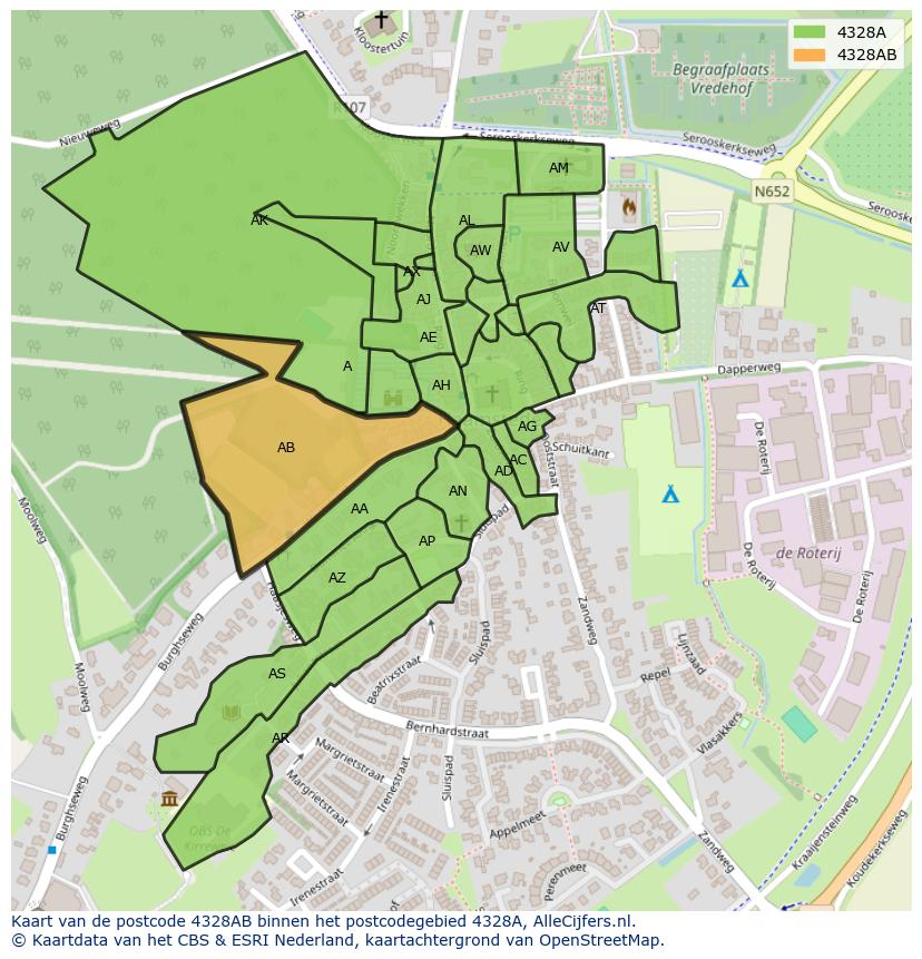 Afbeelding van het postcodegebied 4328 AB op de kaart.