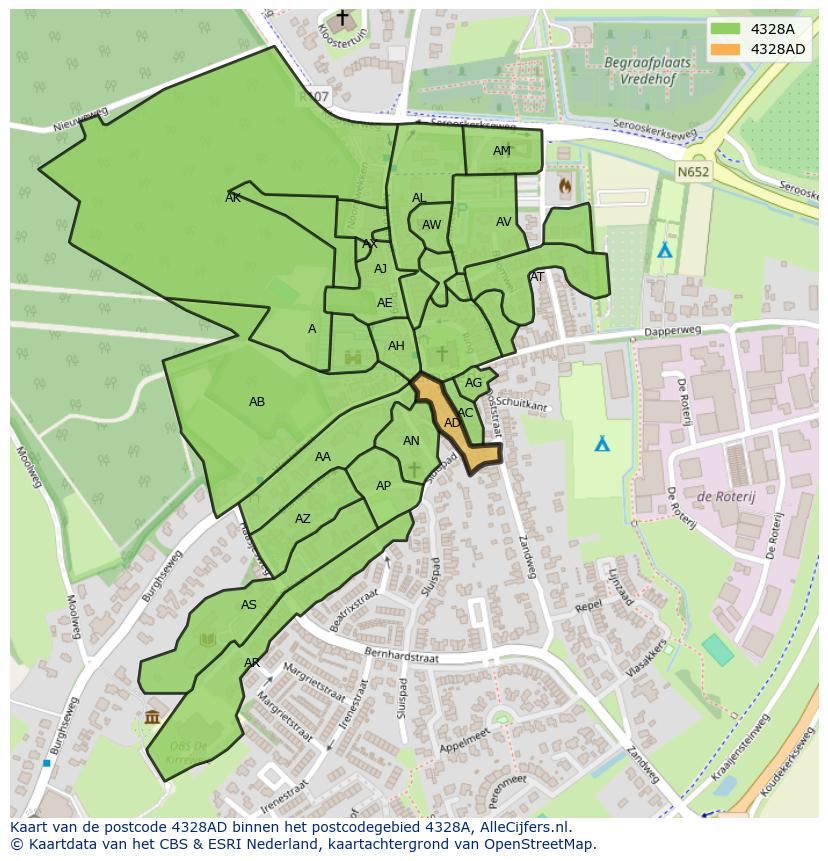 Afbeelding van het postcodegebied 4328 AD op de kaart.
