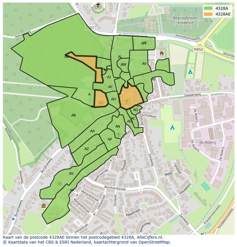 Afbeelding van het postcodegebied 4328 AE op de kaart.