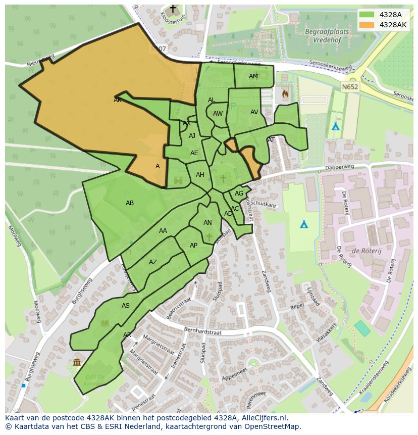 Afbeelding van het postcodegebied 4328 AK op de kaart.