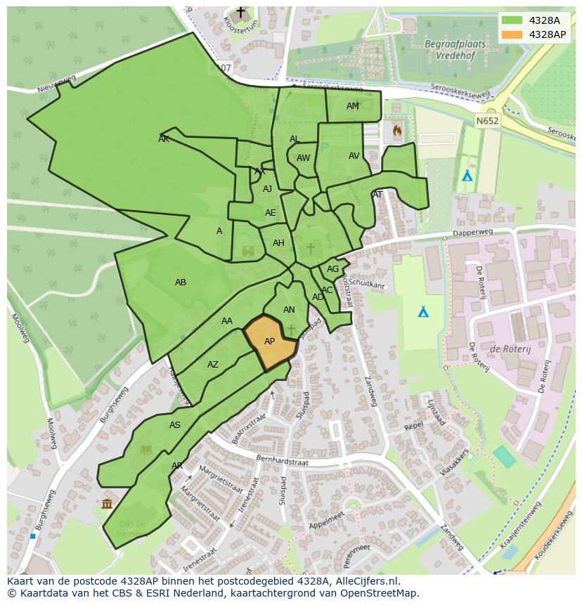 Afbeelding van het postcodegebied 4328 AP op de kaart.
