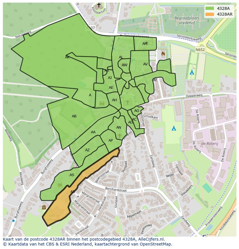 Afbeelding van het postcodegebied 4328 AR op de kaart.