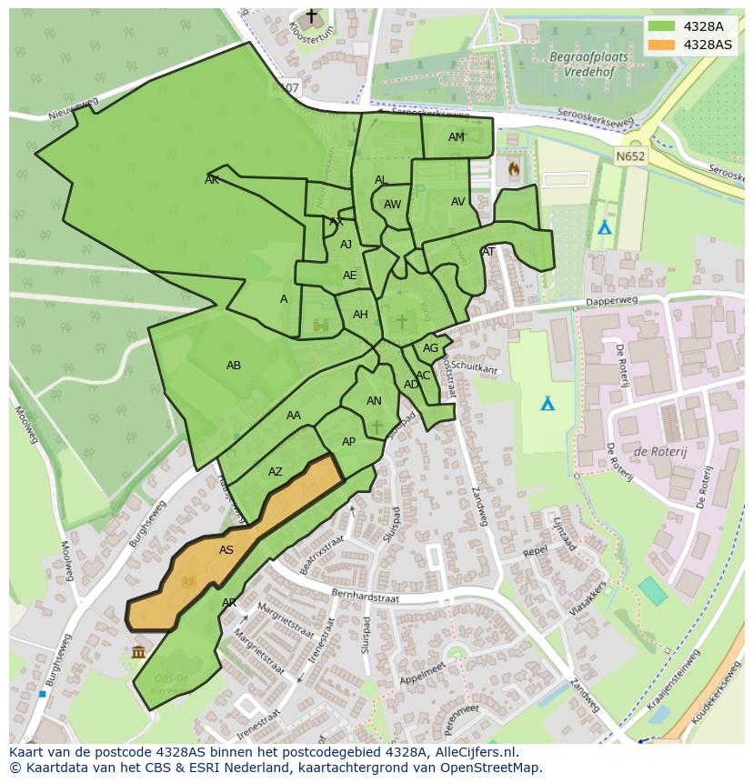 Afbeelding van het postcodegebied 4328 AS op de kaart.
