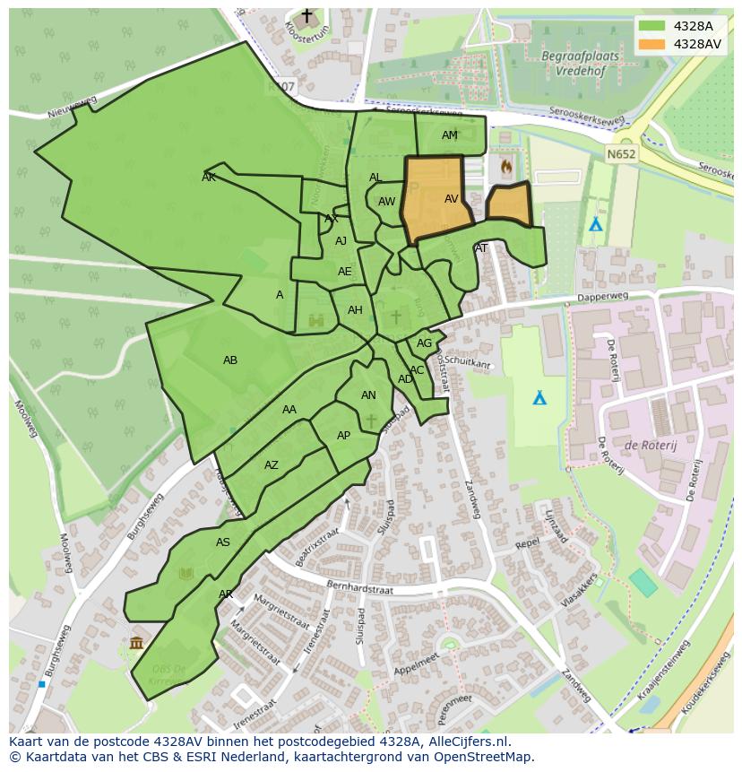 Afbeelding van het postcodegebied 4328 AV op de kaart.