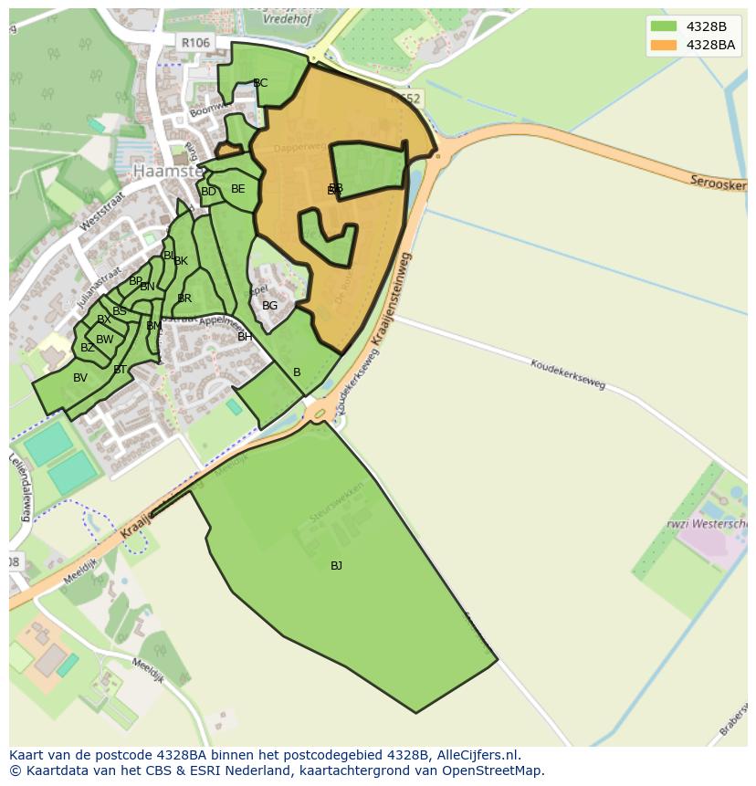 Afbeelding van het postcodegebied 4328 BA op de kaart.