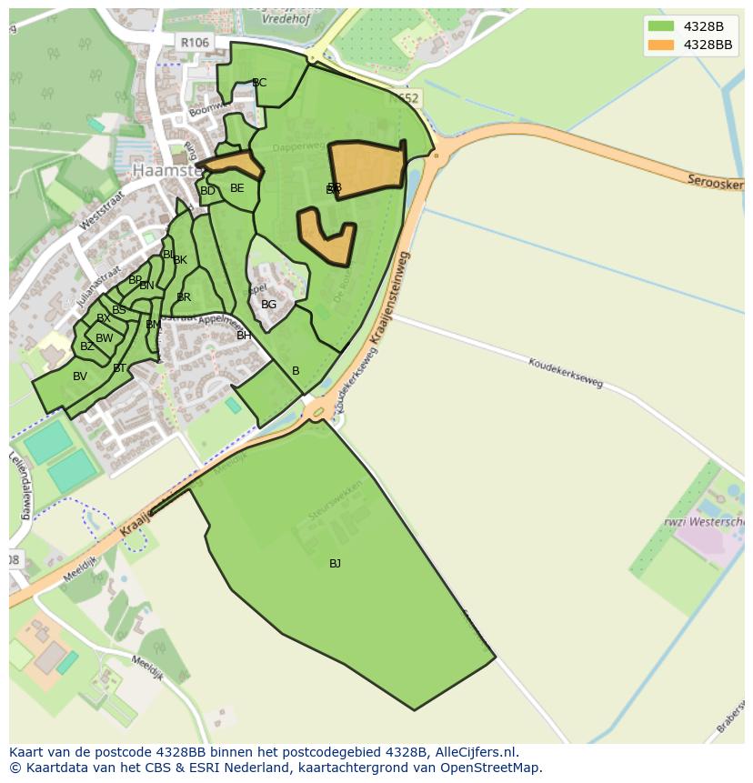 Afbeelding van het postcodegebied 4328 BB op de kaart.