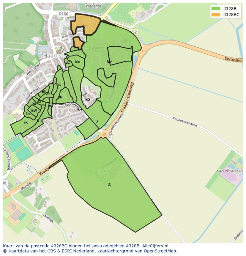 Afbeelding van het postcodegebied 4328 BC op de kaart.