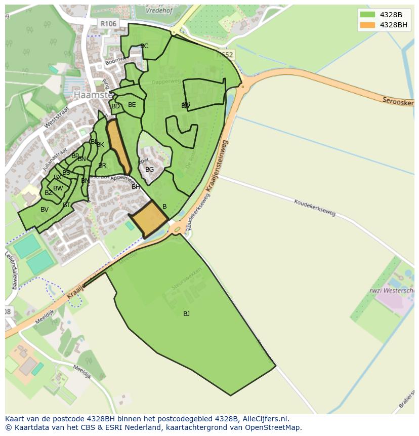 Afbeelding van het postcodegebied 4328 BH op de kaart.