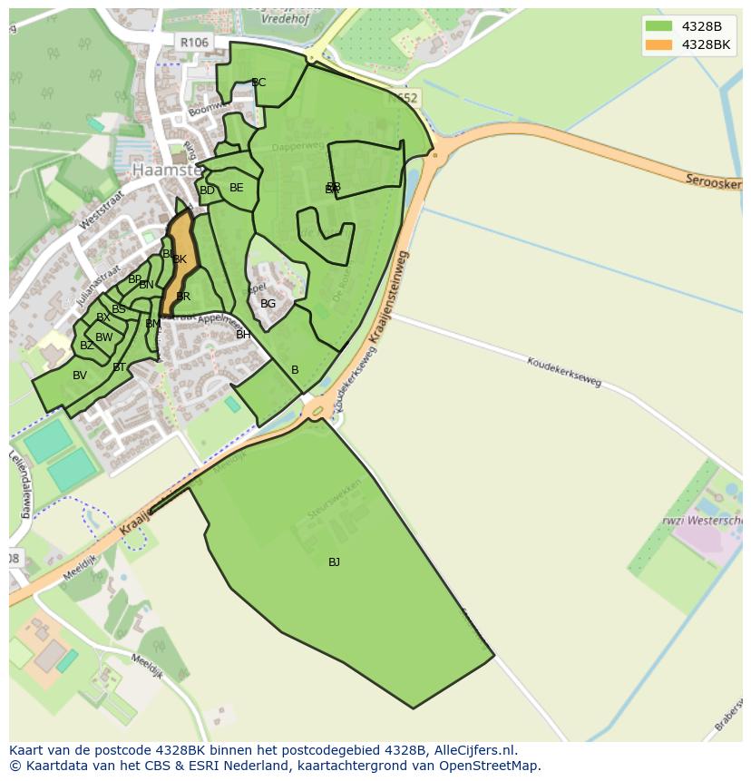 Afbeelding van het postcodegebied 4328 BK op de kaart.