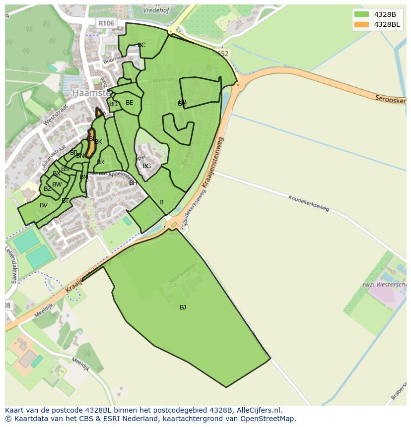 Afbeelding van het postcodegebied 4328 BL op de kaart.