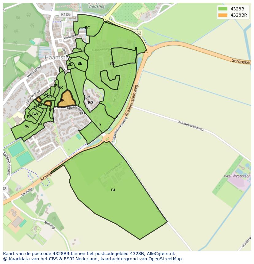 Afbeelding van het postcodegebied 4328 BR op de kaart.