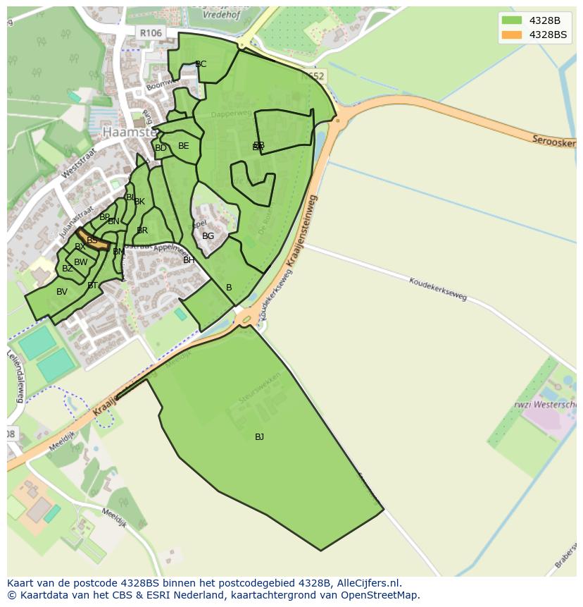 Afbeelding van het postcodegebied 4328 BS op de kaart.