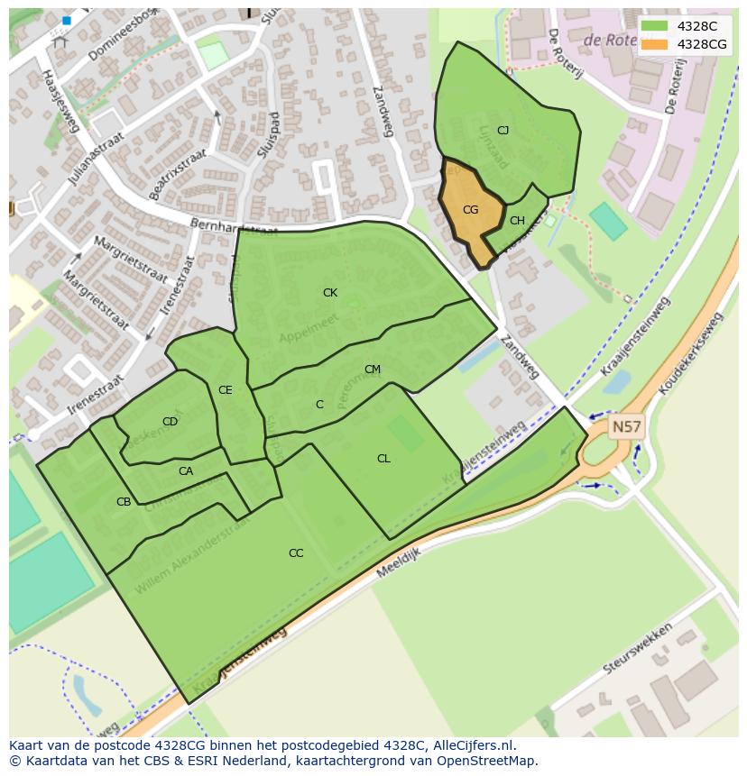 Afbeelding van het postcodegebied 4328 CG op de kaart.