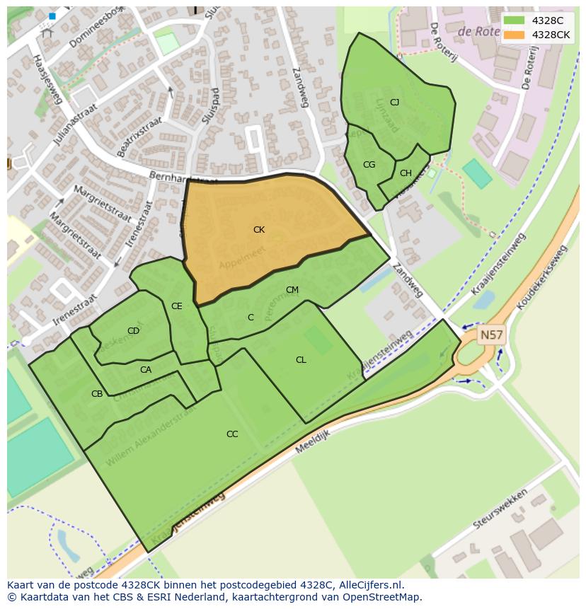 Afbeelding van het postcodegebied 4328 CK op de kaart.