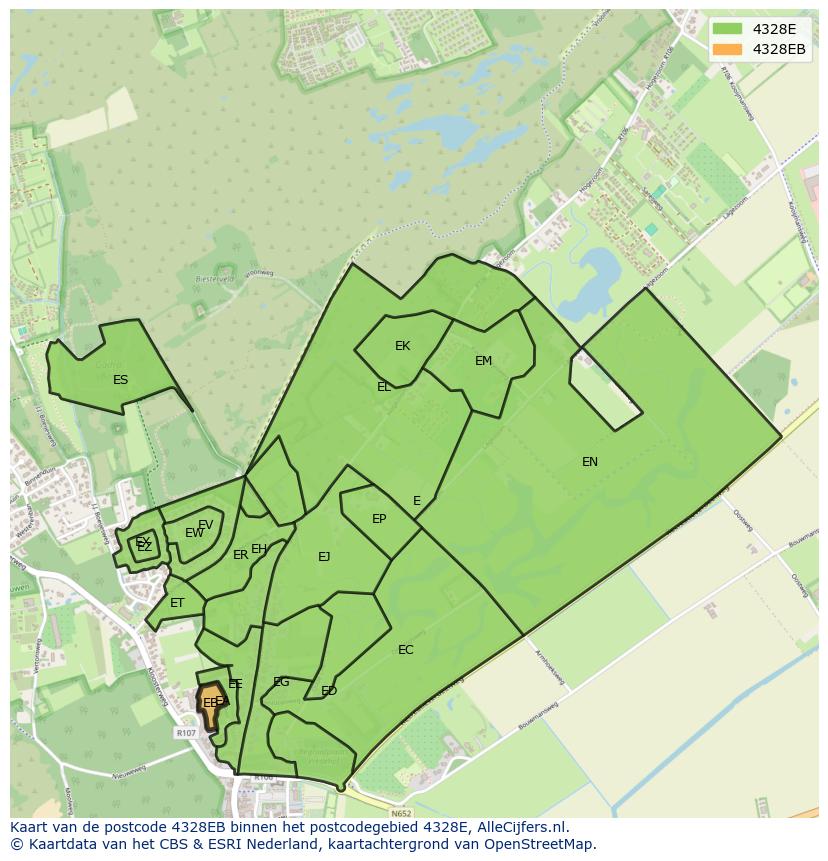 Afbeelding van het postcodegebied 4328 EB op de kaart.