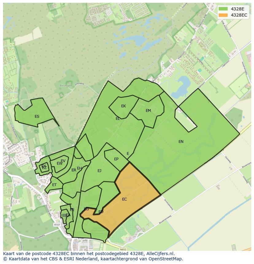 Afbeelding van het postcodegebied 4328 EC op de kaart.