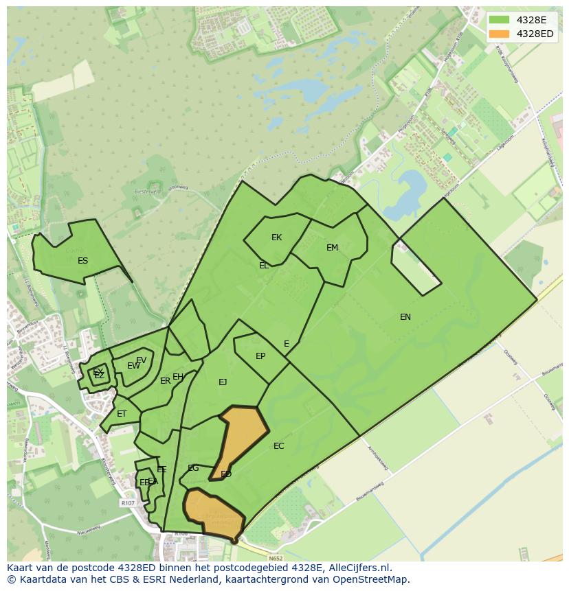 Afbeelding van het postcodegebied 4328 ED op de kaart.