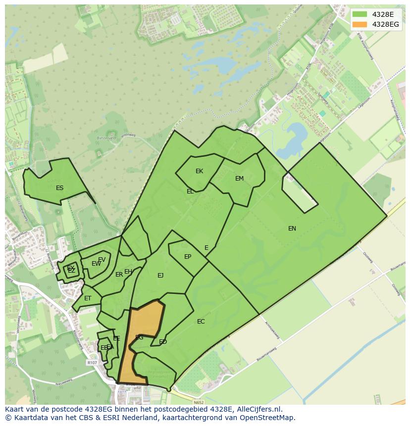Afbeelding van het postcodegebied 4328 EG op de kaart.