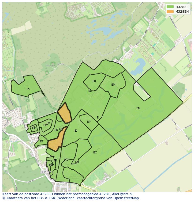 Afbeelding van het postcodegebied 4328 EH op de kaart.