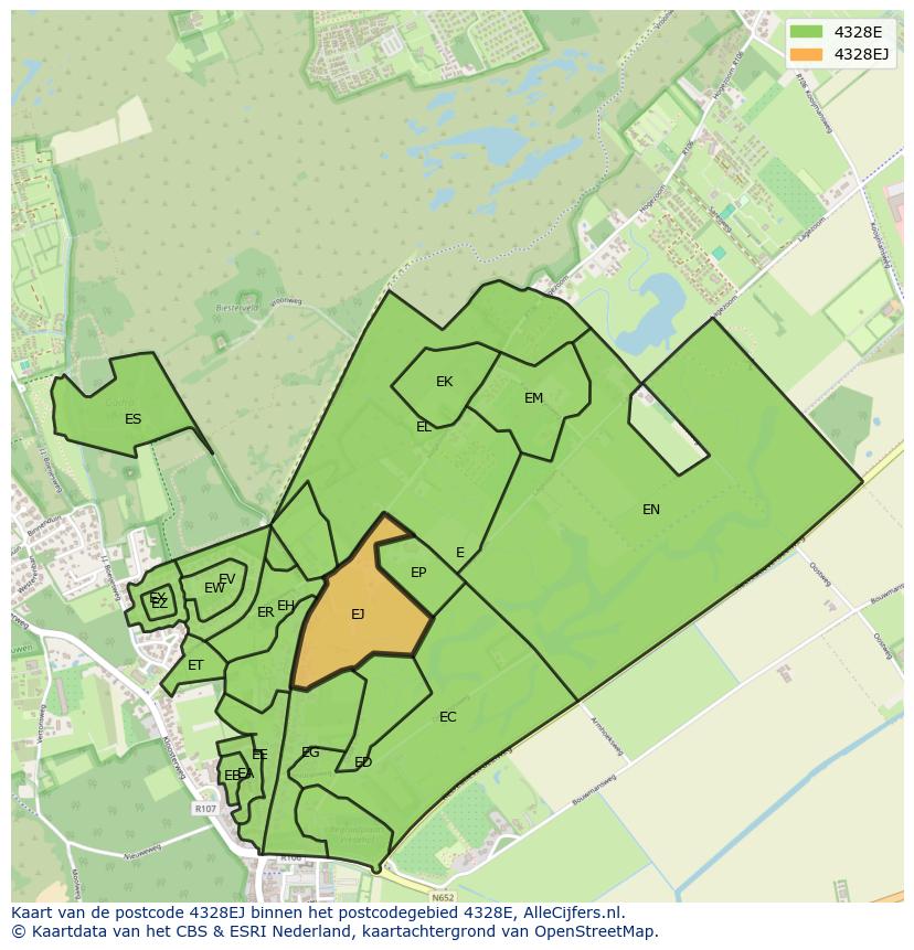 Afbeelding van het postcodegebied 4328 EJ op de kaart.