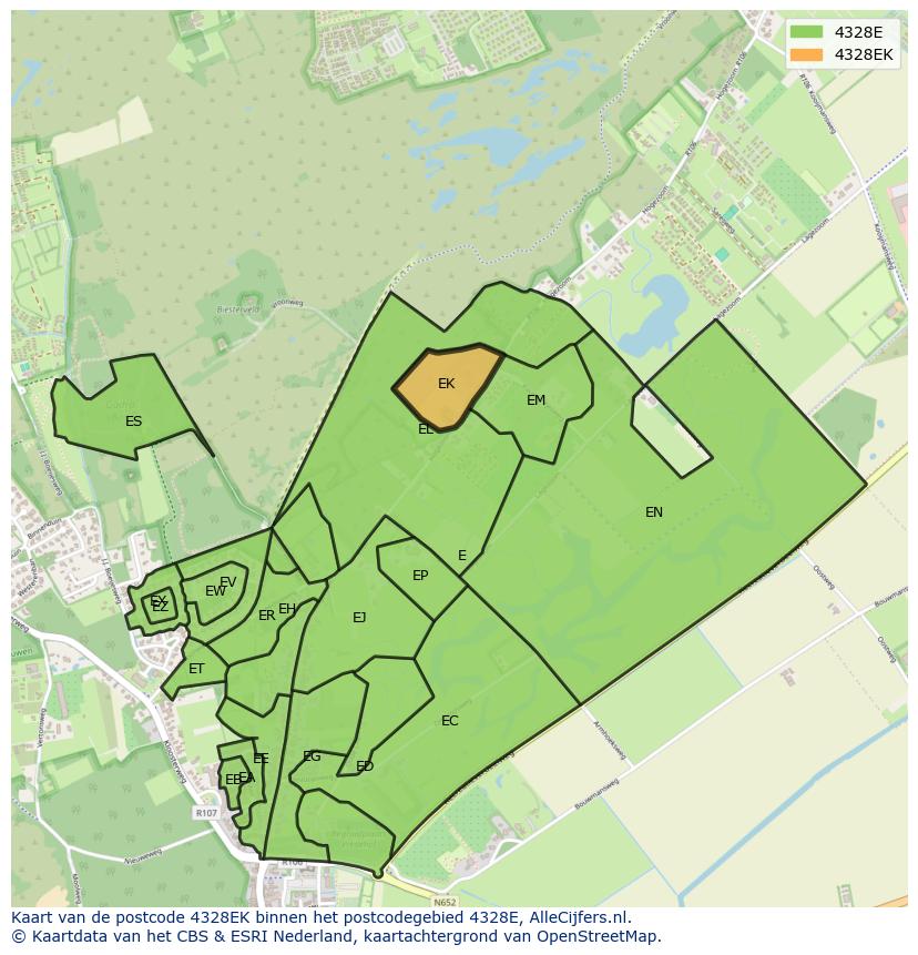 Afbeelding van het postcodegebied 4328 EK op de kaart.