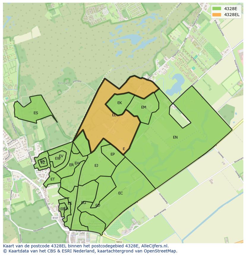 Afbeelding van het postcodegebied 4328 EL op de kaart.