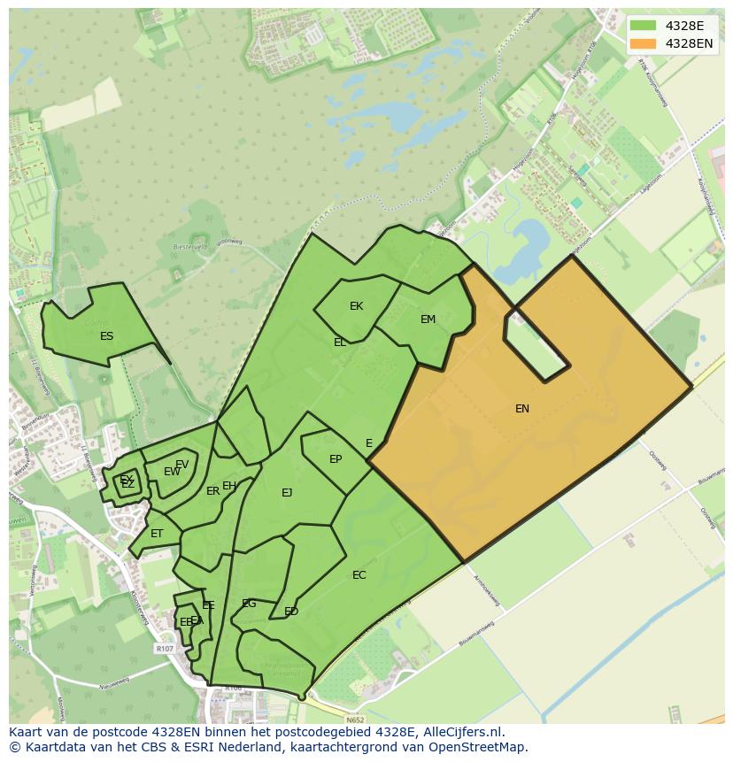 Afbeelding van het postcodegebied 4328 EN op de kaart.