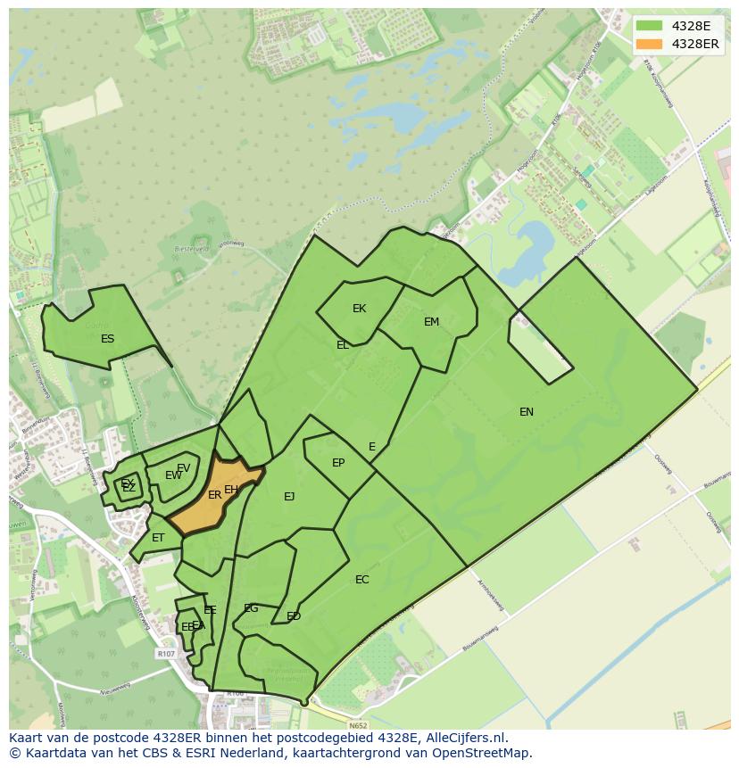 Afbeelding van het postcodegebied 4328 ER op de kaart.